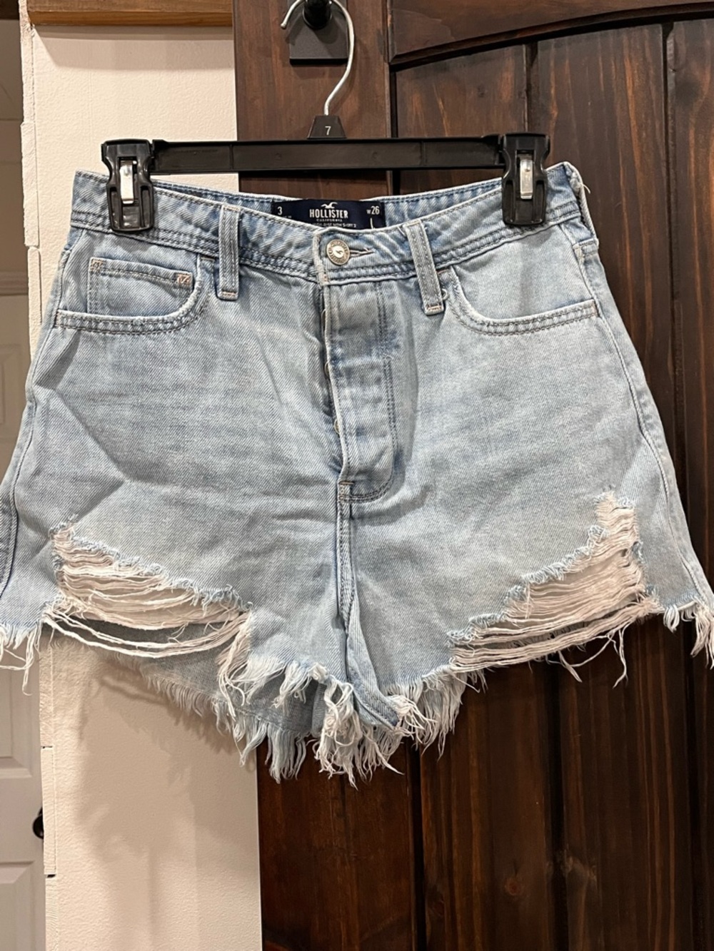 Hollister Light Blue Distressed High-Rise Denim Shorts